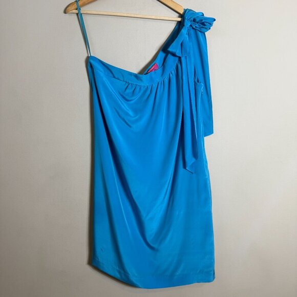 Banana Republic Trina Turk 100% Silk One Shoulder Mini Dress Women's 14 Blue - Picture 4 of 12